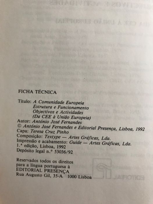 Livro "A Comunidade Europeia" de António José Fernandes