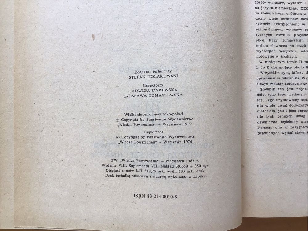 Wielki Słownik Niemiecko-Polski Od A-K i Od L-Z 1987 Rok