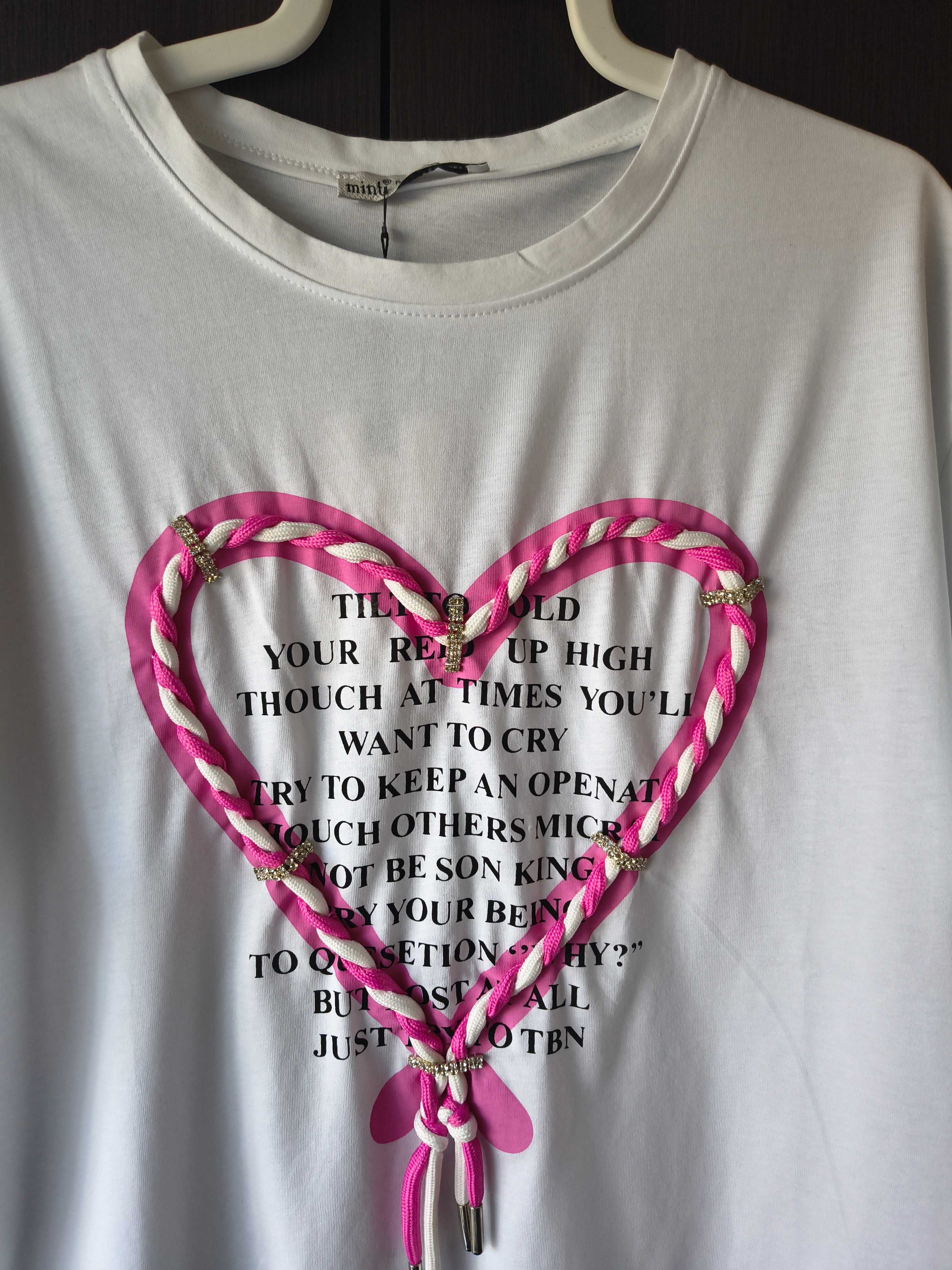 Biały t-shirt z sercem rozmiar L nowy z metką