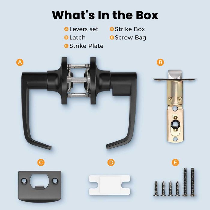 PinLin 6 sztuk matowych czarnych klamek do drzwi
