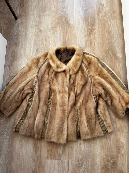 Futro naturalne norki, krótka kurtka ze skórą, M/L