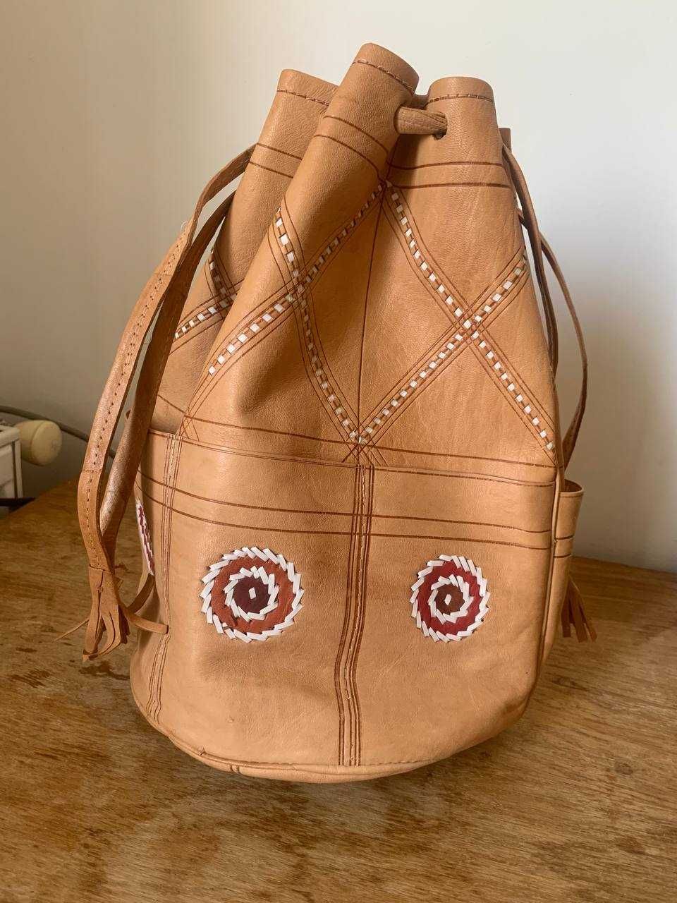 Женская сумка, кожа мешочек торба рюкзак без лямок на затяжках