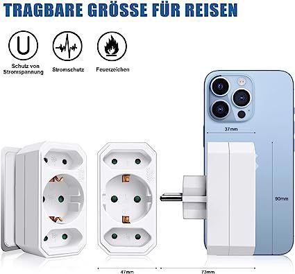 płaski adapter na 3 wtyczki 3500w 16a biały 2szt.