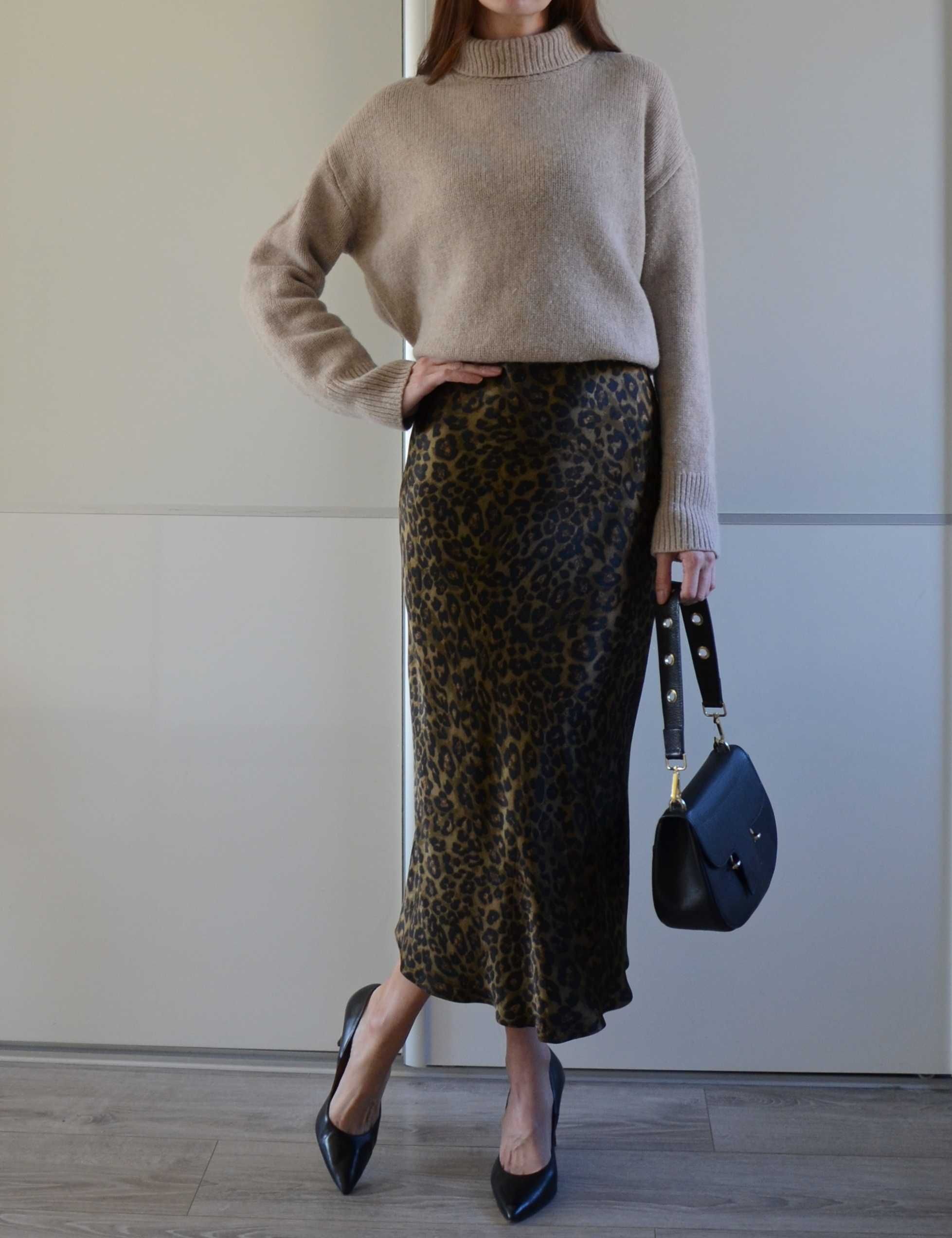Zara długa satynowa sukienka panterka leopard print slip dress 34 XS