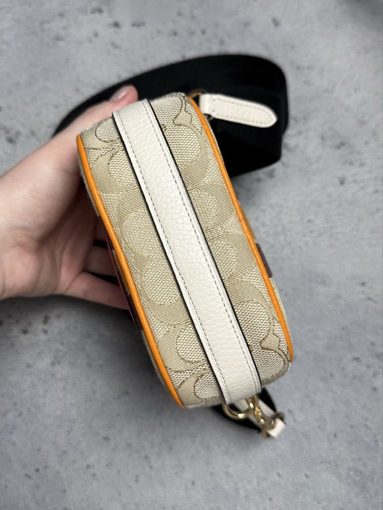 Skórzana torebka Coach, mini dempsey camera bag signature stripe
