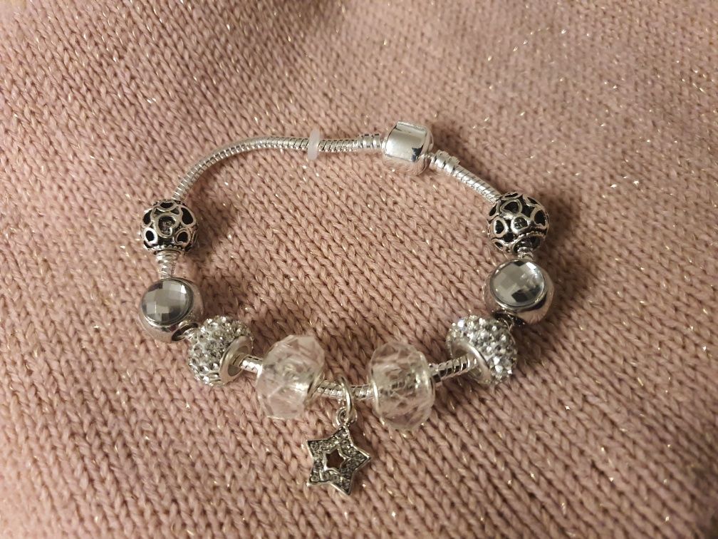 Srebrna Bransoletka Modułowa Charms Charmsy Charmsami Beads Zawieszki