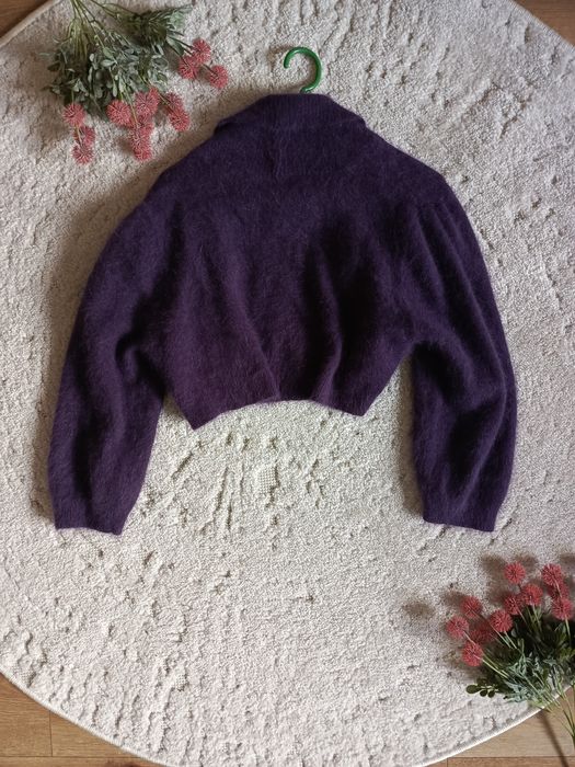 fioletowy kardigan Monsoon puszysty miękki elegancki bolerko z angorą