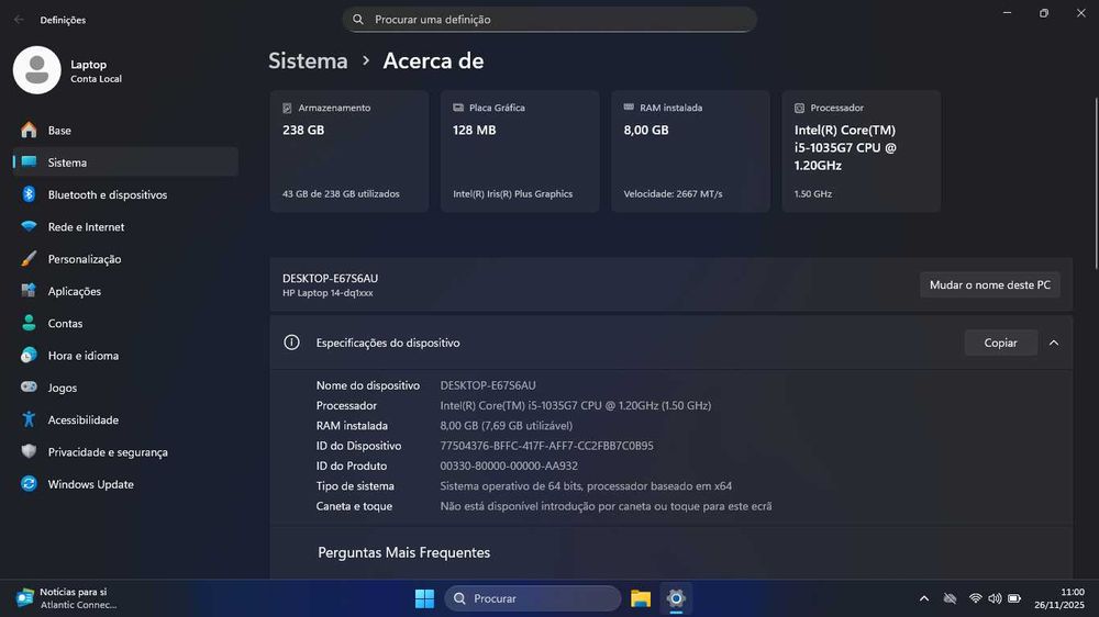 Portátil HP 14-dq1039wm – Excelentes Condições