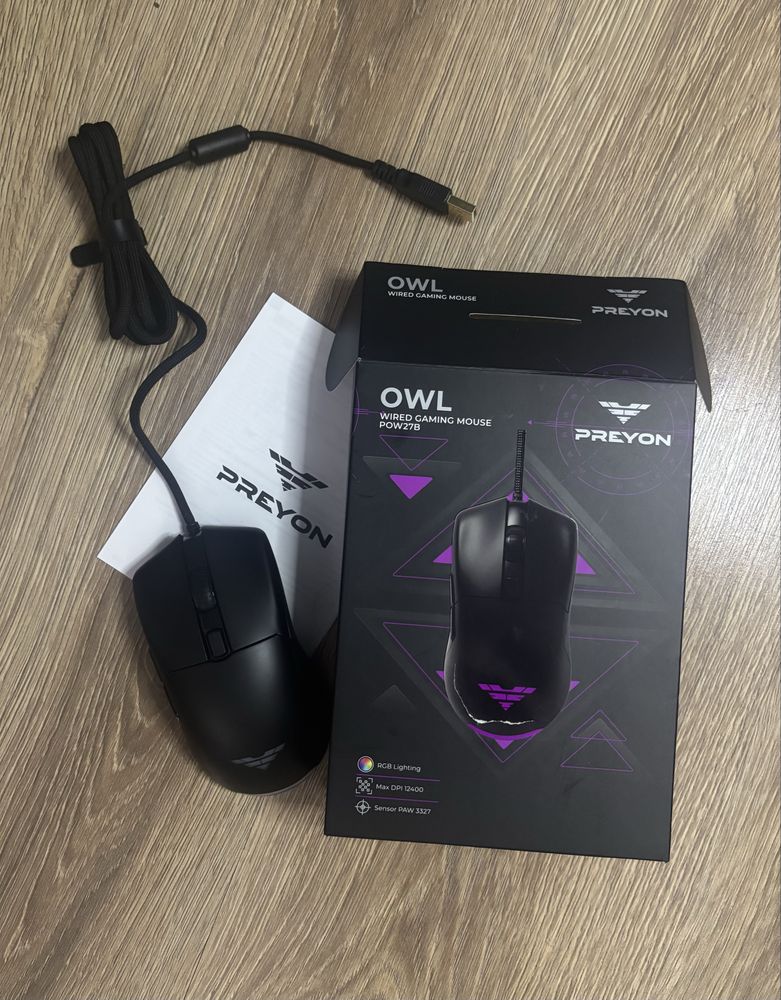 Myszka gamingowa Preyon Owl – nowa, RGB, OMRON