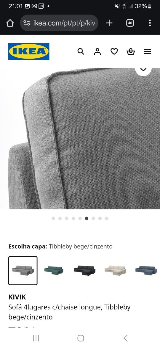 Sofá KIVIK IKEA 4 lugares com chaise longue
Usado como novo - estrutur