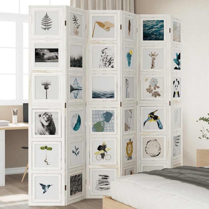 vidaXL Parawan pokojowy, 6-panelowy, biały, lite drewno paulowni