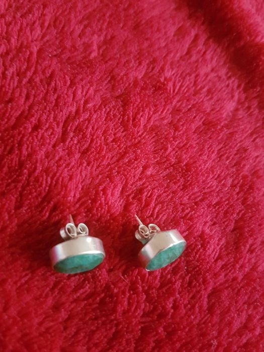 Пусаны с Индийским изумрудом из стерлингового  серебра