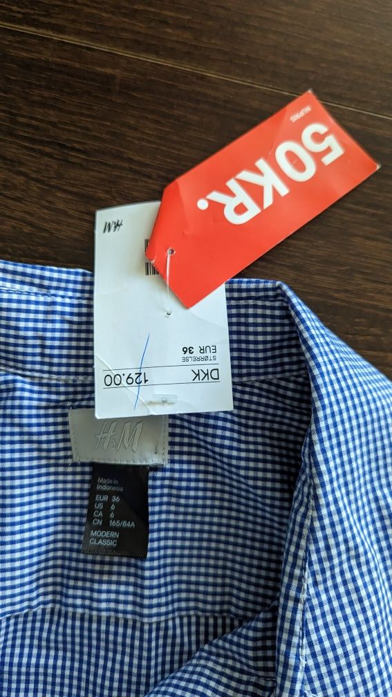 Koszula z krótkim rękawem w niebieską kratkę do biura H&M
