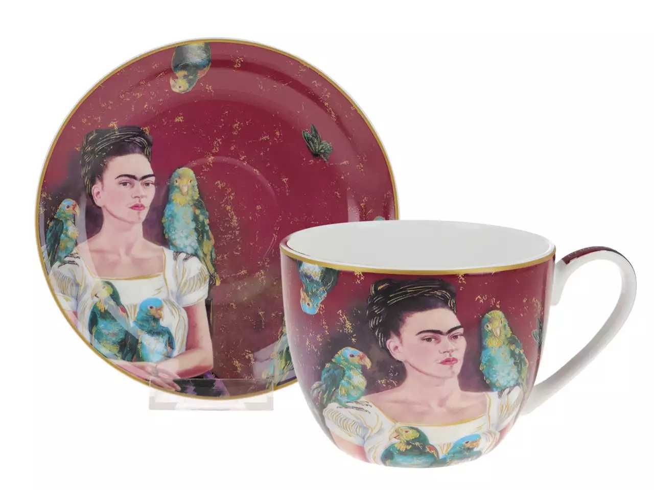 Filiżanka z spodkiem Frida Kahlo 410ml Autoportret Ja i moje papugi
