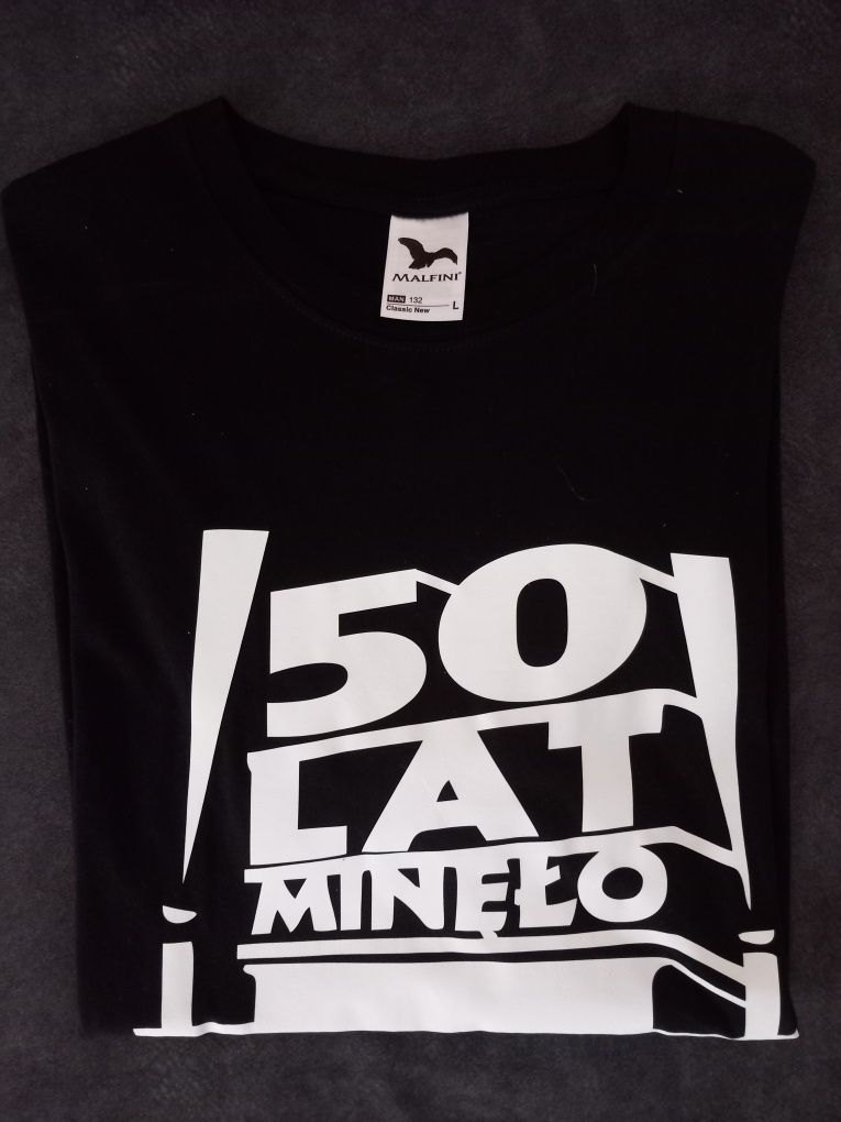 T-shirt męski  z nadrukiem "50 lat mineło".Super prezent: