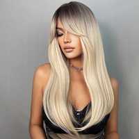Piękna peruka blond jasny ciemny naturalny ombre 60 cm