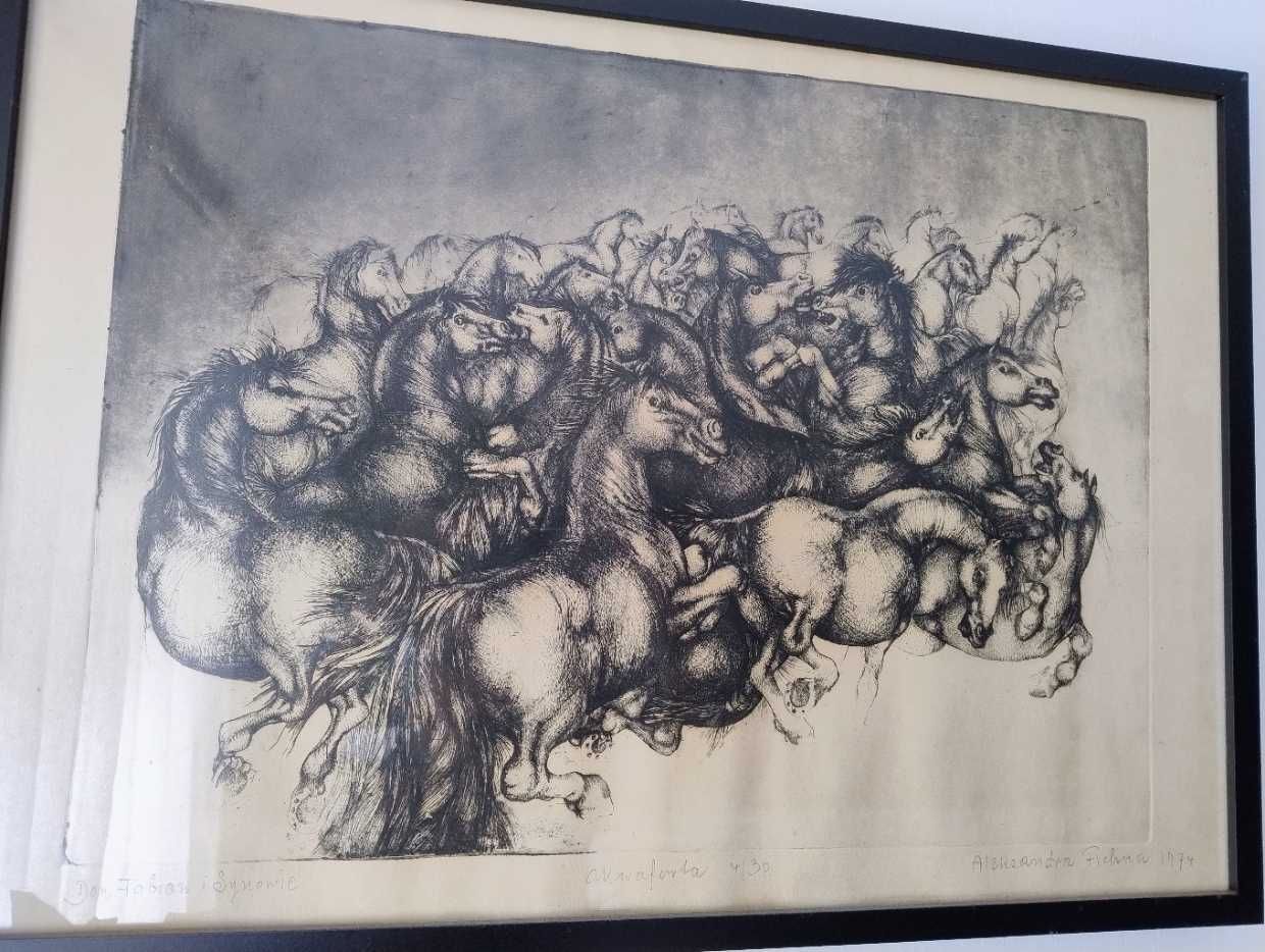 akwaforta "Don Fabian i Synowie" A. Fichna, 1974