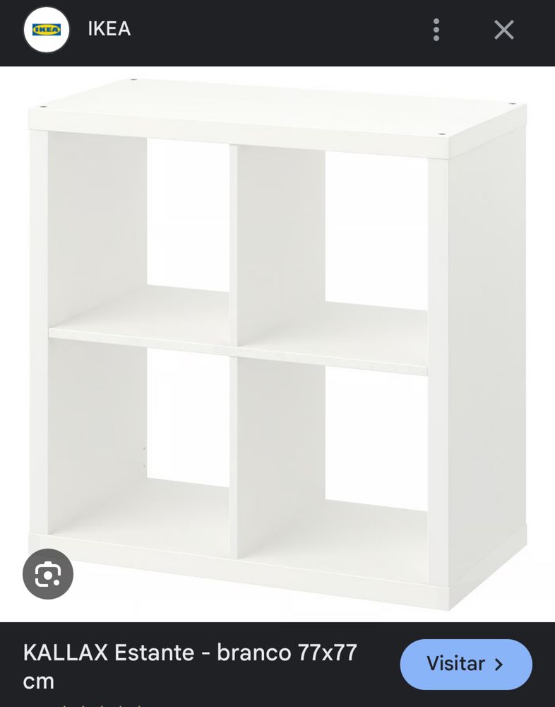 2 Kallax 4 cubos (1 preta e 1 branca) 77x77cm 15€ cada