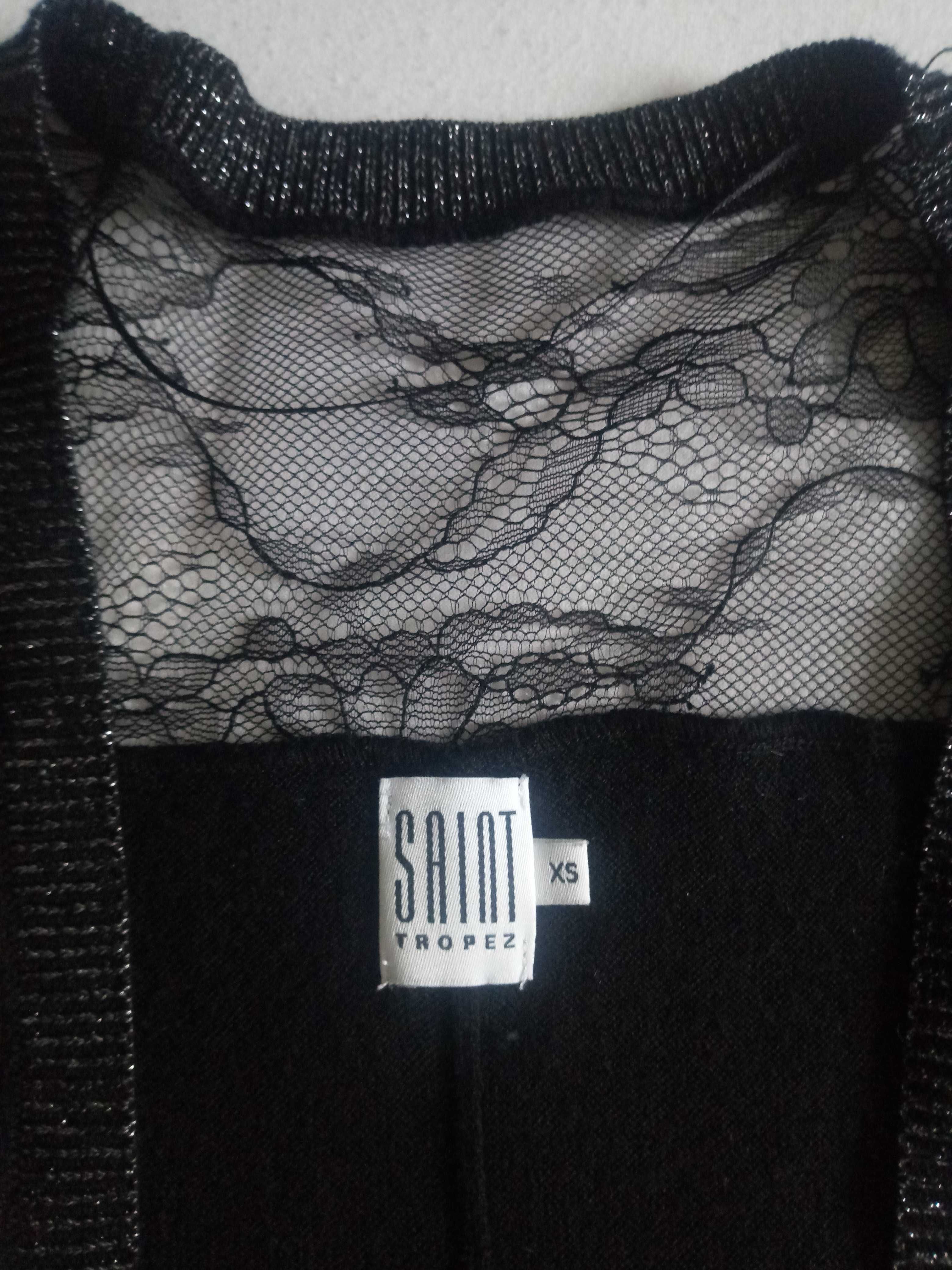 Czarny sweterek z wstawką z koronki XS Saint Tropez