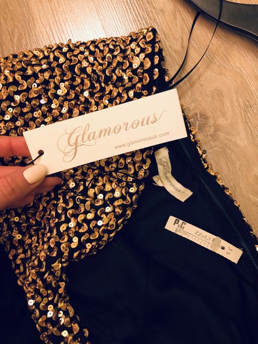 Sukienka sylwestrowa czarna złota Glamorous S / M nowa z metką