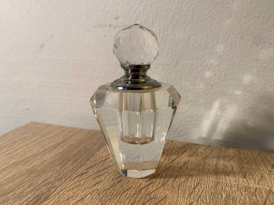 kryształowa perfumetka flakonik ze szklana pipetką, art deco, Vintage