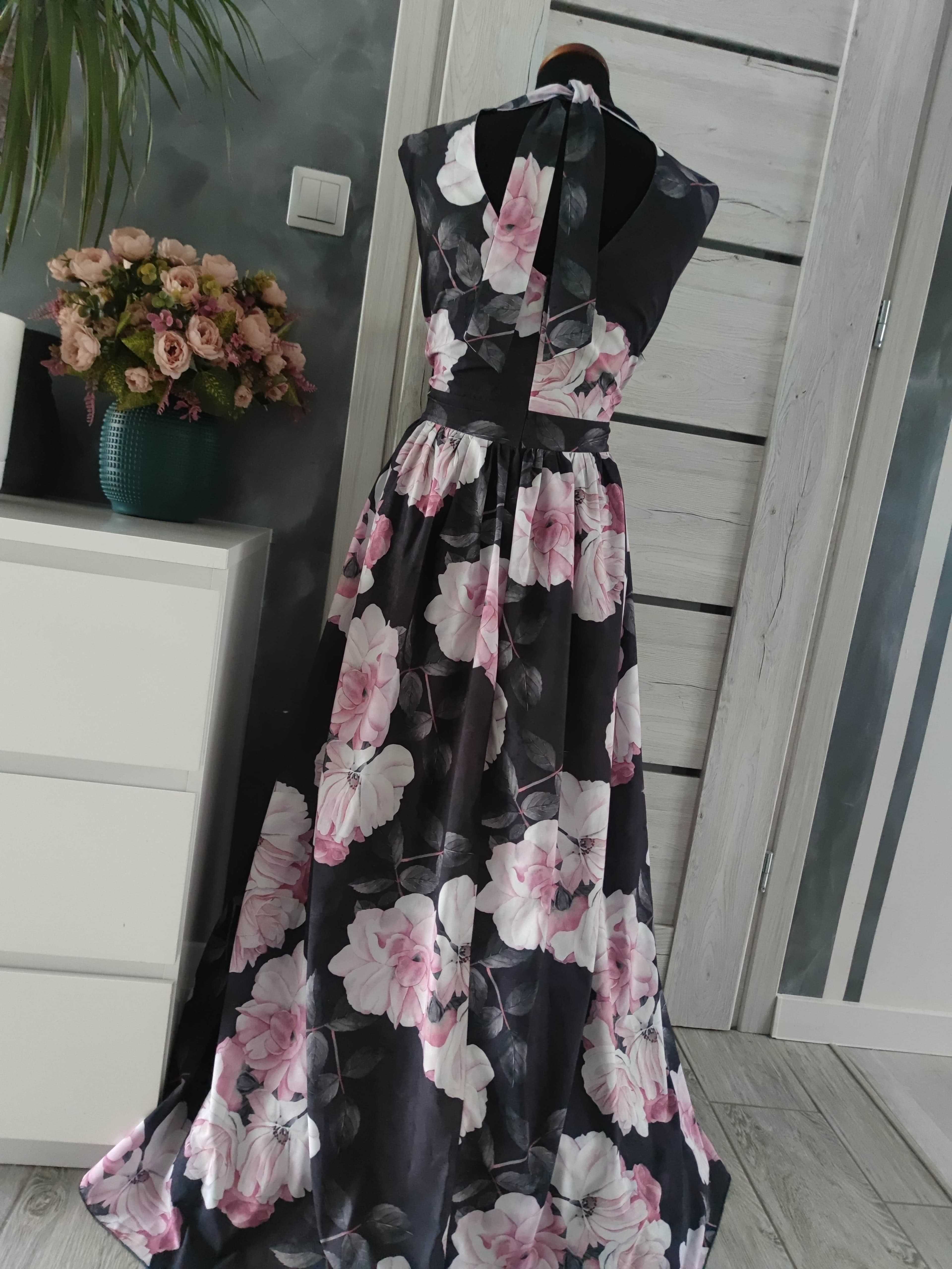suknia długa w kwiaty elegancka rozmiar 46 48 na wesele komunię