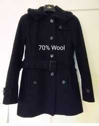 Wełniany płaszcz, kurtka z kapturem 70% wełna