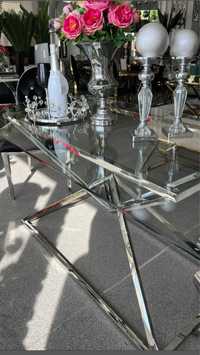 Stół szklany stal polerowana stebrna 160x90 cm
