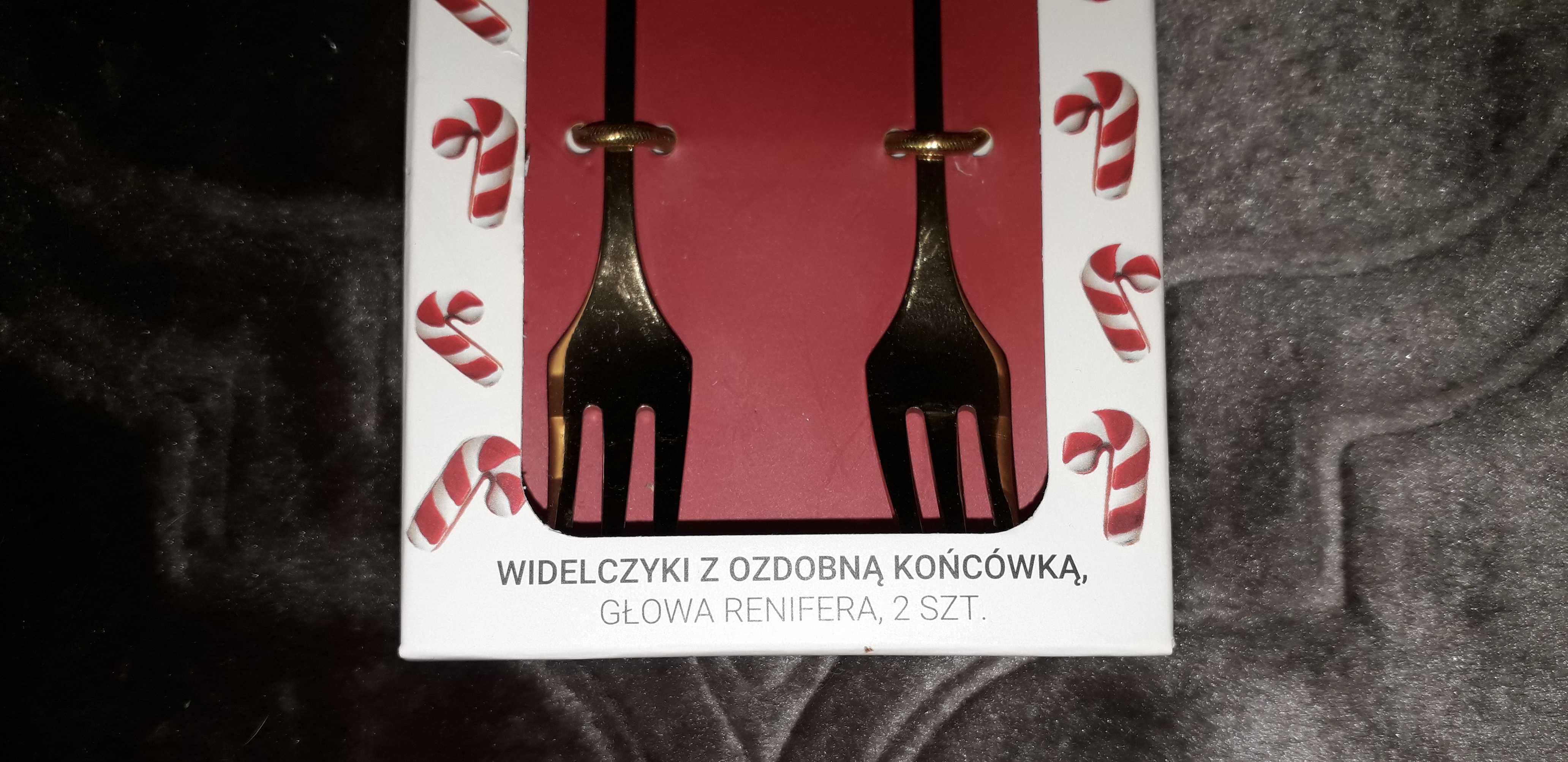 Nowy zestaw 2 złotych widelczyków z głową Reniferka