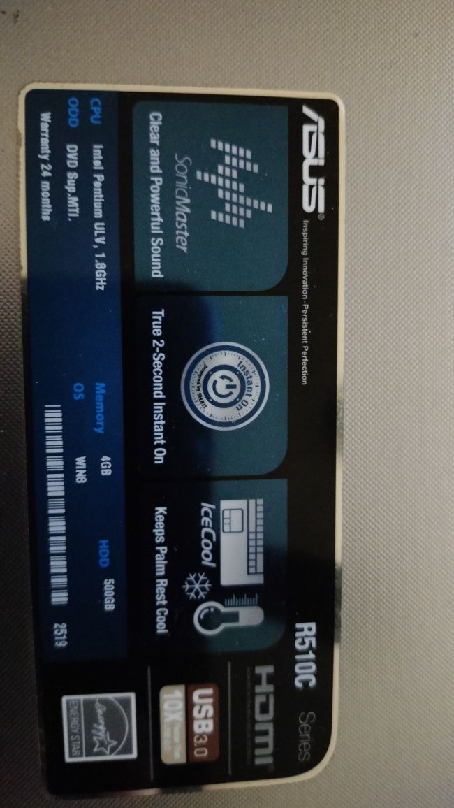 Laptop Asus R510C Intel Pentium 1.8 GHz zadbany, Windows 8.1, zasilacz