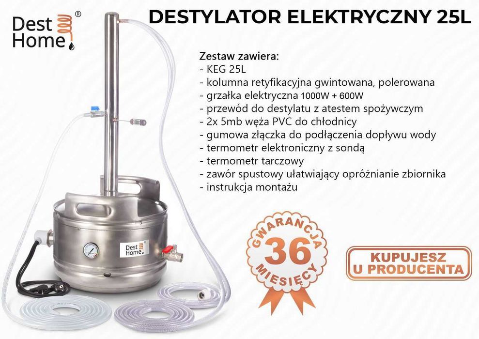 Destylator do bimbru elektryczny 25-50L na zbiorniku KEG, zestaw