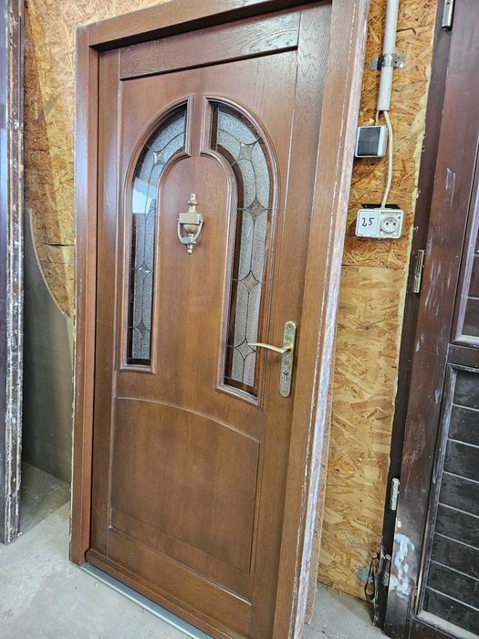 DRZWI Zewnętrzne Dębowe Drewniane Dąb Witraż Wejściowe 99x203cm