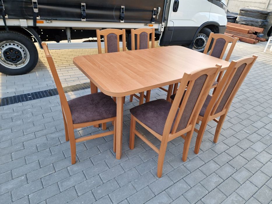 ZESTAW : Stół 80x140/180 + 6 krzeseł , olcha+brąz ,dostawa PL