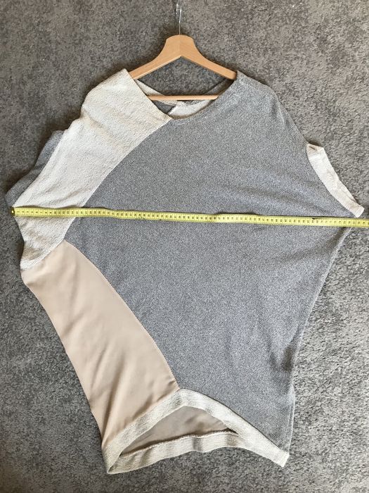 Długi sweter, tunika z łączonych materialów