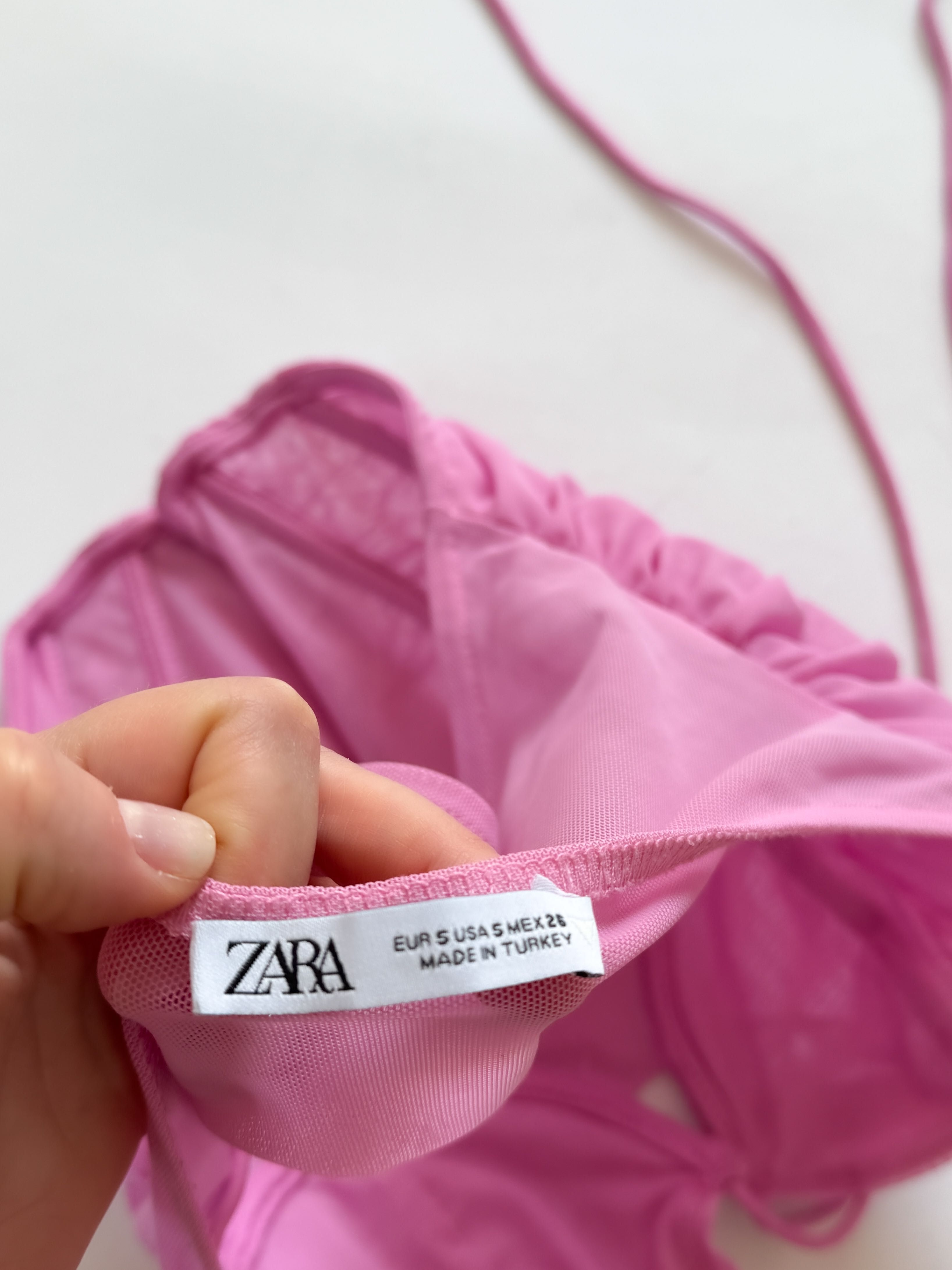 Tiulowy gorset ZARA różowy top gorsetowy coquette wiązany 36 S mesh