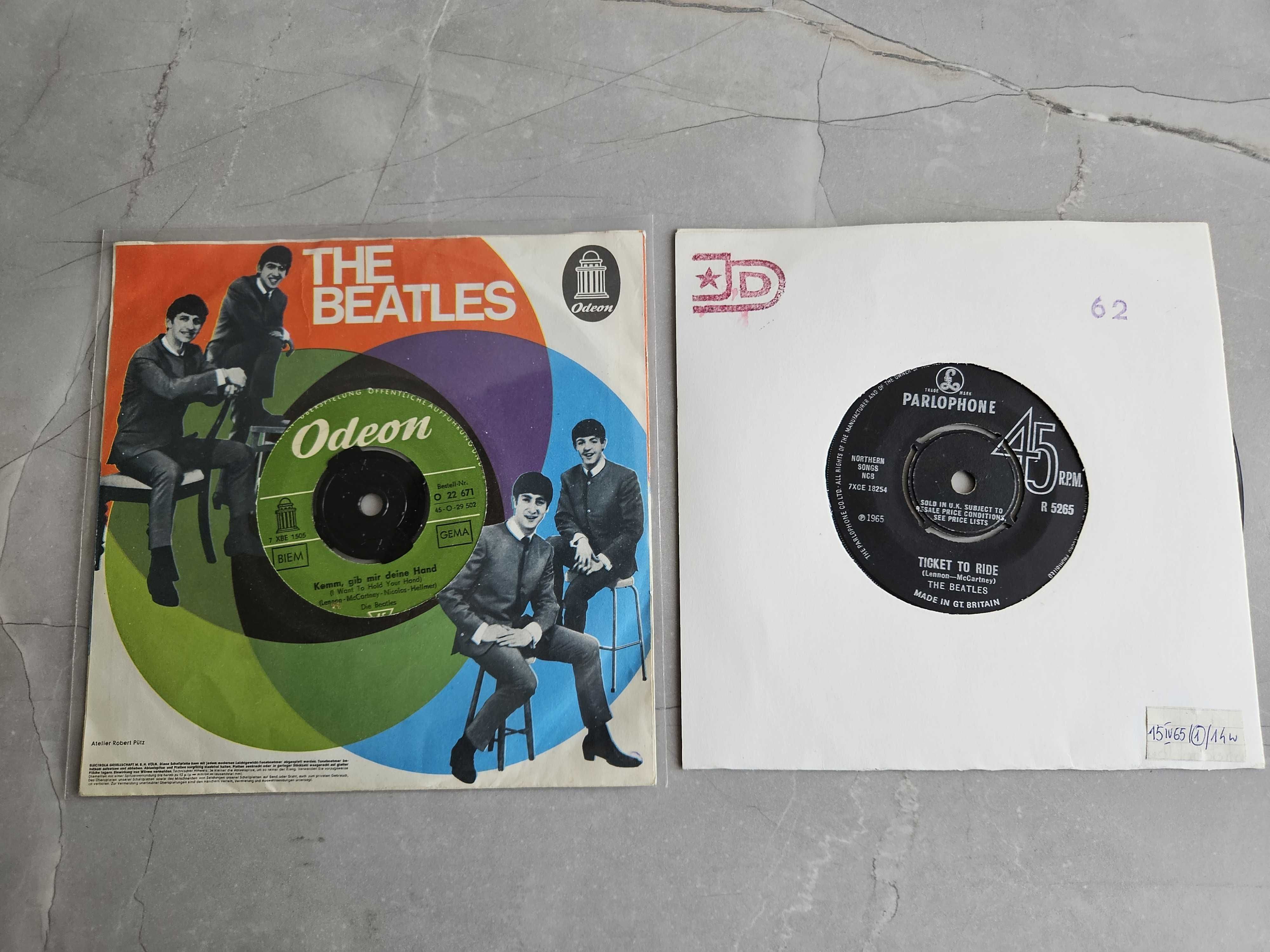 THE BEATLES 2 Single: Ticket To Ride 1965 UK + Komm gib mir Deine