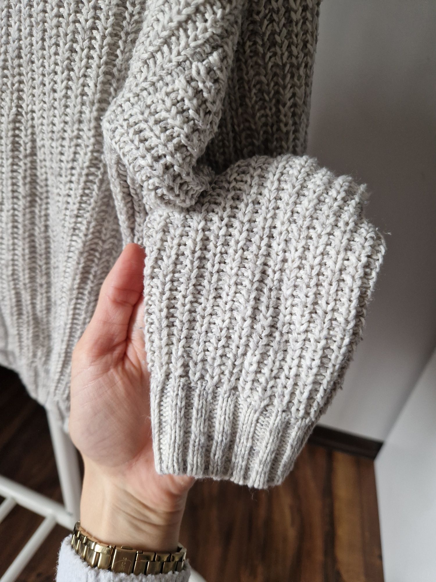 Szary sweter Tally Weijl, 34 XS gruby splot miękki i stylowy modny