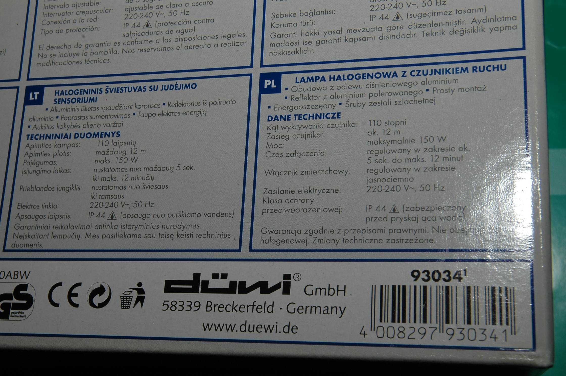 lampa z czujnikiem ruchu zewnętrzna Duwi niemiecka, z odl aluminiowego