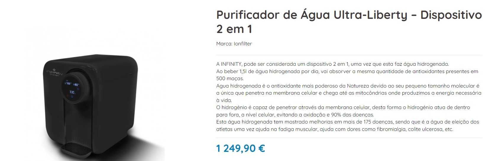 Purificador Osmose + Água Hidrogenada 2×1 IINFINITY
