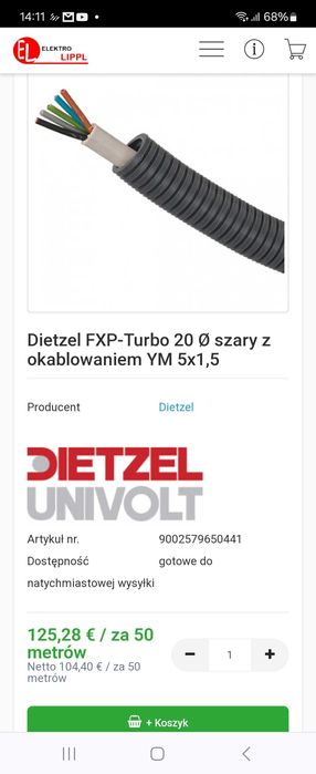 Peszel z okablowaniem YM 5×1,5