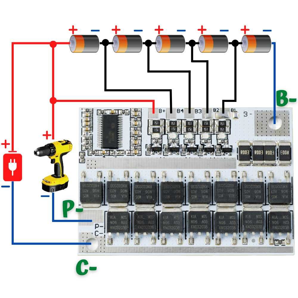 Ładowarka Moduł BMS 5S Li-Ion 100A 18 V - 21 V balanser 5 OGNIW 18650