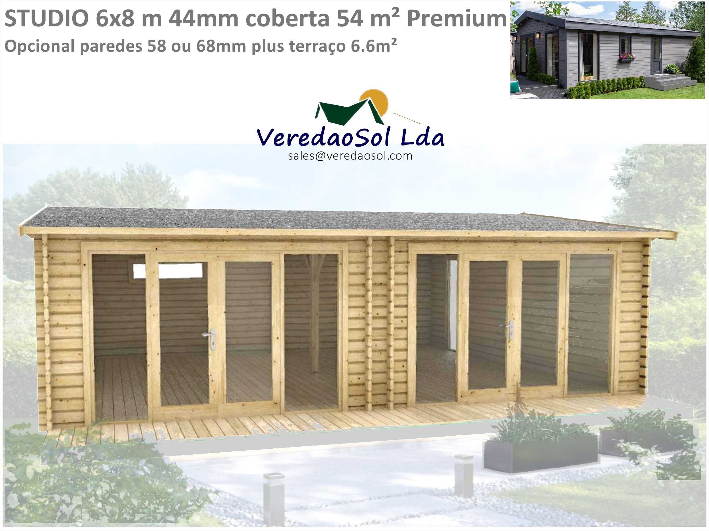 Casa de madeira STUDIO 6x8 44mm área coberta 54m² - Tiny House
