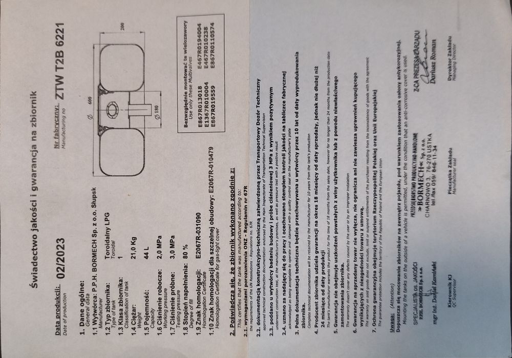 Roczna butla z gazem LPG bormech 35l ? Pełna.  bez dokumentów