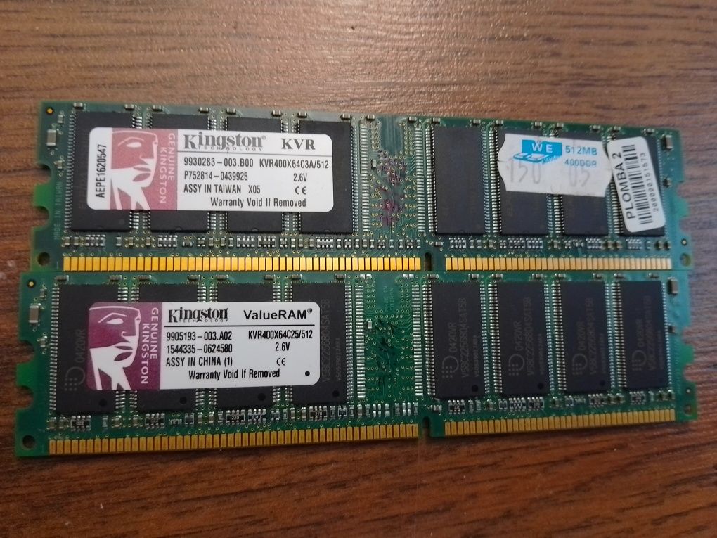 Pamięć RAM DDR Kingston KVR400X64,  512 MB 400 MHz, Zestaw 2 szt