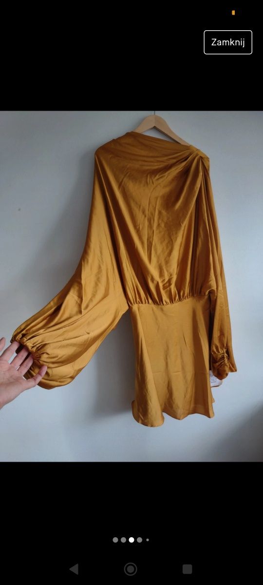 Nowa Złota sukienka ASOS R. 42 blouson sleeve satin mini dress