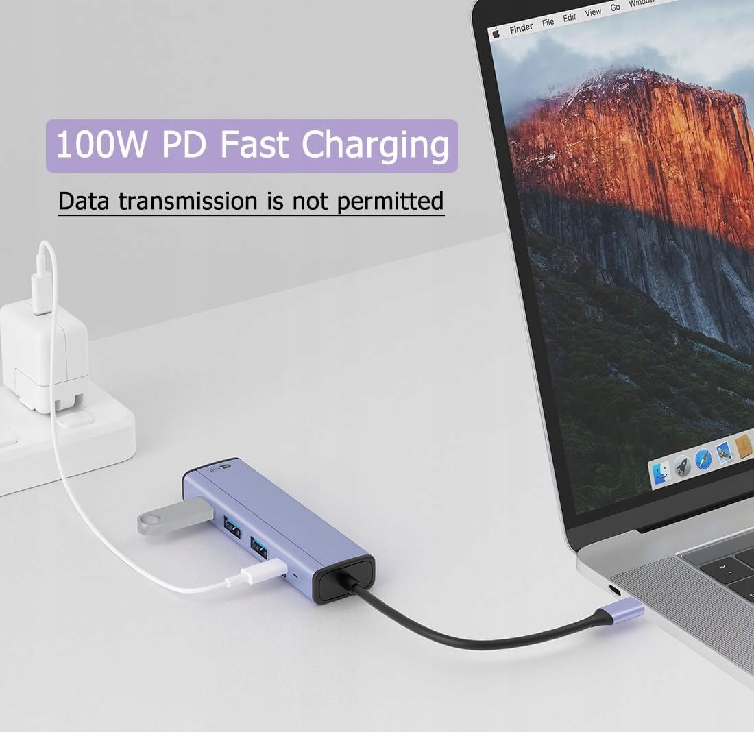 HUB USB-C 5w1 HDMI 4K USB-C PD 100W USB 3.0 5Gbps 2x USB 2.0 480Mbps