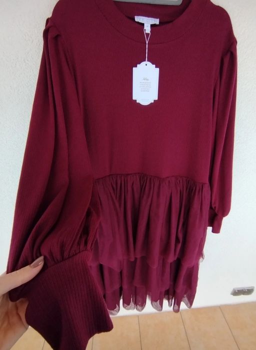 Bordowa sukienka z tiulem XL