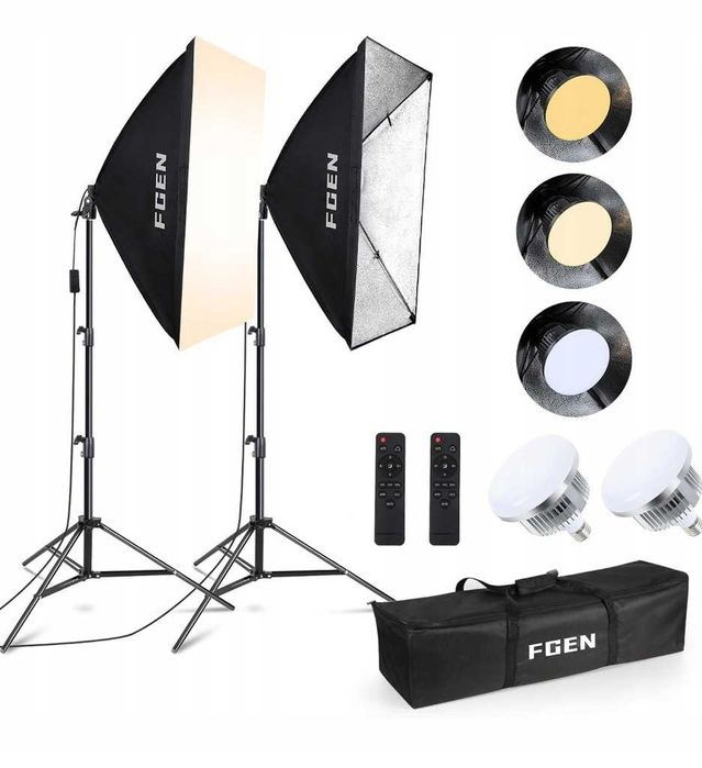 2x Softbox LED 85W 50cm z pilotem i statywem 150cm FGen, Zestaw