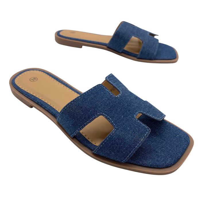 Klapki damskie niebieskie jeansowe Denim 39 płaskie lekkie buty