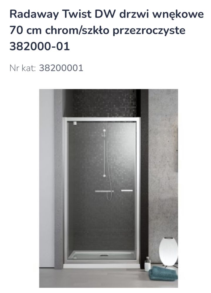 Radaway Twist DW Drzwi prysznicowe 90x190 szkło przejrzyste brodzik